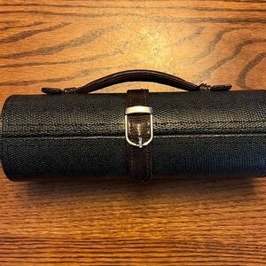 Elegant Black Toiletry Bag with Brown Accent